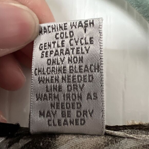 Chico's Velvet Burnout Sheer Silk Blouse Size 3 US XL Brown Long Sleeve Side Tie - Picture 4 of 9